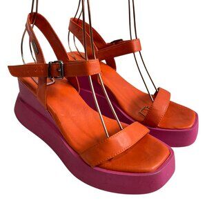 Velez Artisan platform sandals orange leather pink ankle strap wedges 36 6 6.5